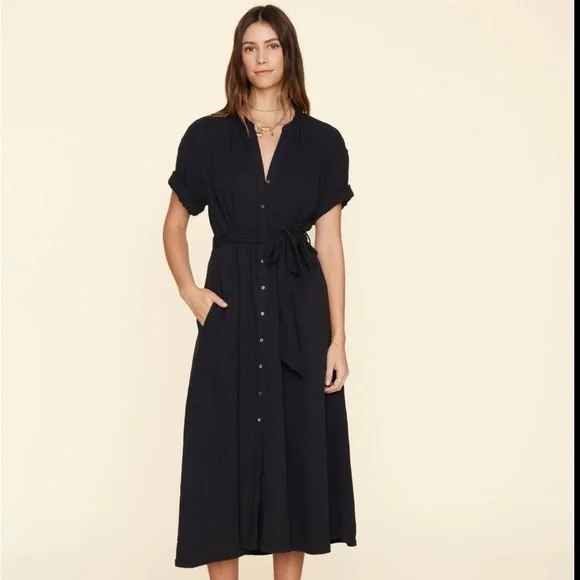 XiRENA Black Midi Dress with Button Detail